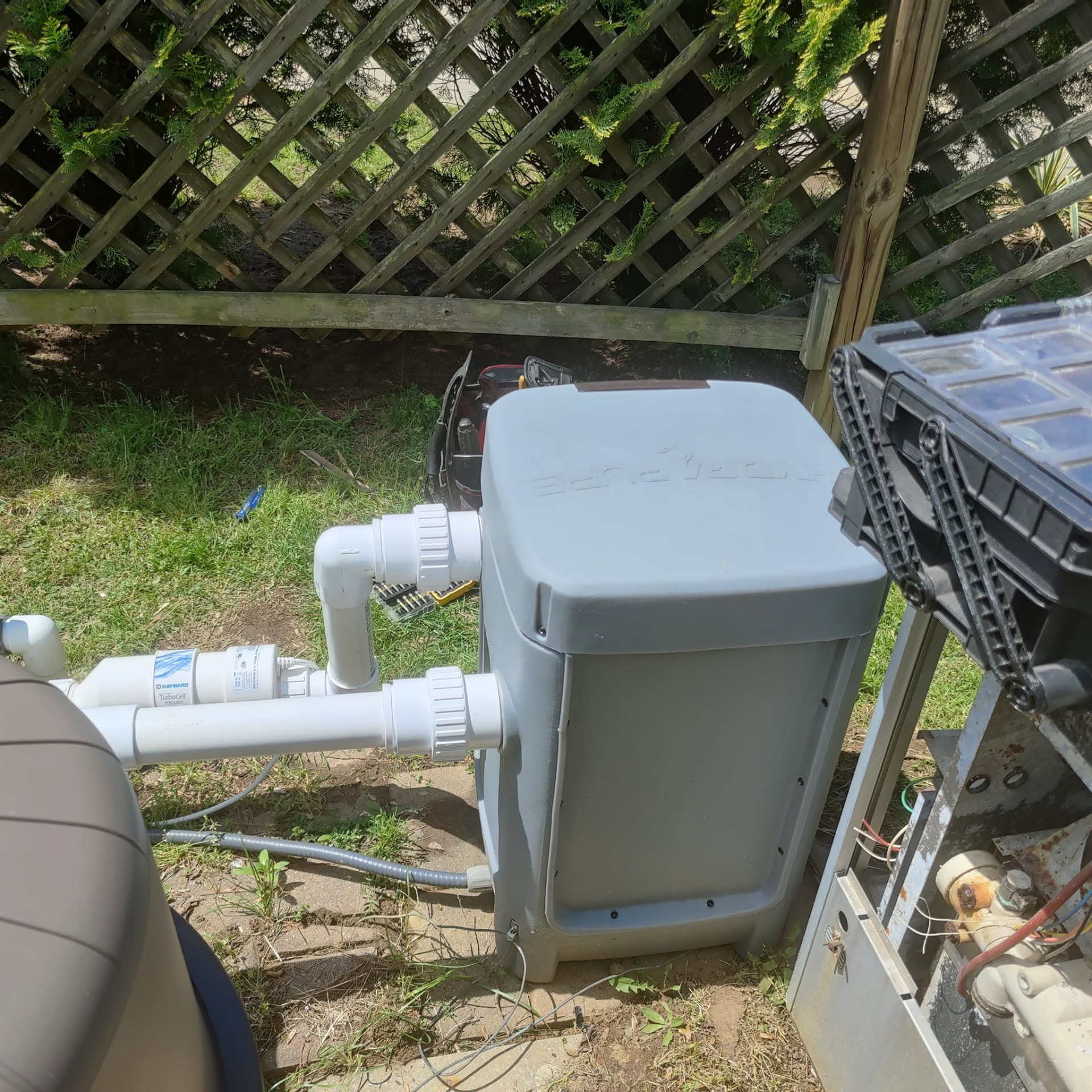 New HydraPure sanitizer and Hayward TurboCell plumbed into a backyard pool system